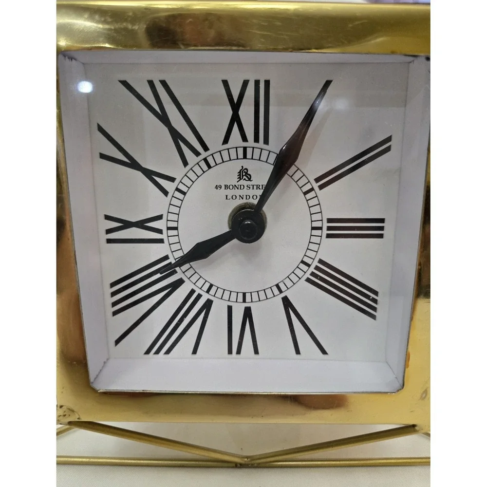 Vintage MCM 49 Bond Street London Desk/Mantel/Tabletop Clock Gold Metallic WORKS